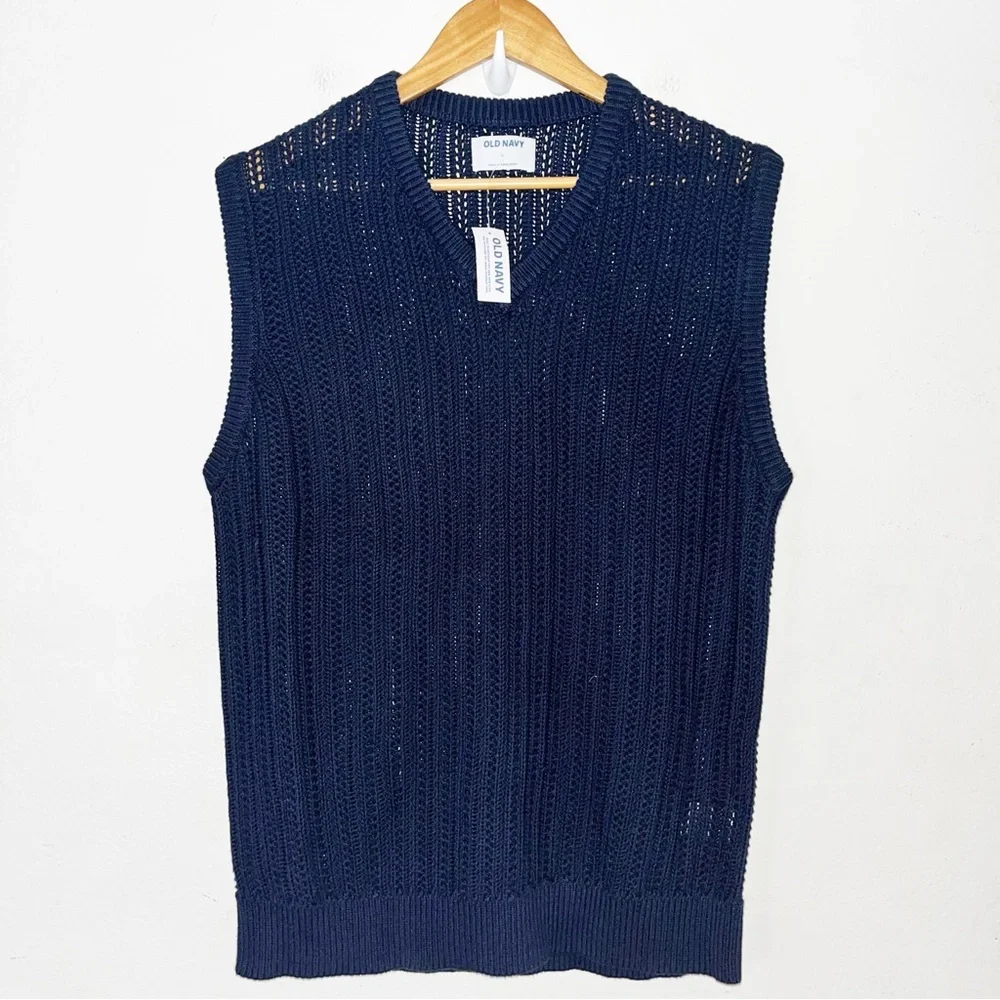 NWT Old Navy Cotton Knit Sweater Vest Sz L Blue